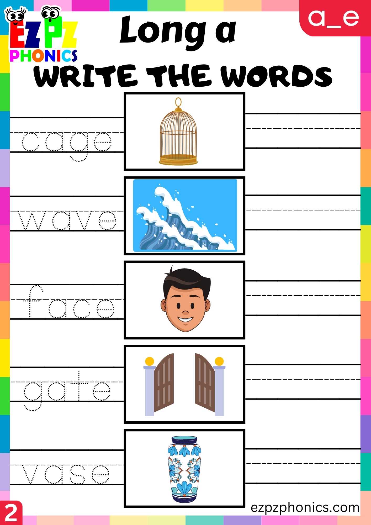 Group2 A_E Words Write The Words Long A Phonics Worksheet